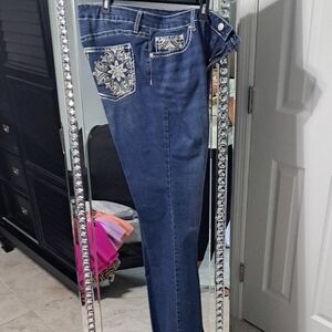 Stylish Blue Embroidered Women's Jeans